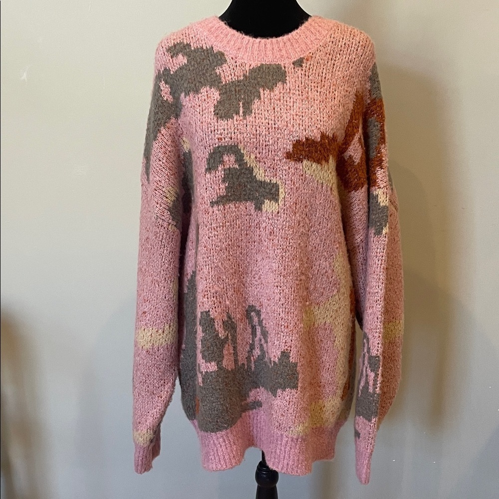 Cozy Pink Patterned Sweater extra large oversized thick warm winter wear